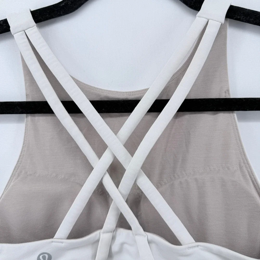 Lululemon Energy Bra High Neck White Crisscross‎ Strappy Back Sports Bra Size 6